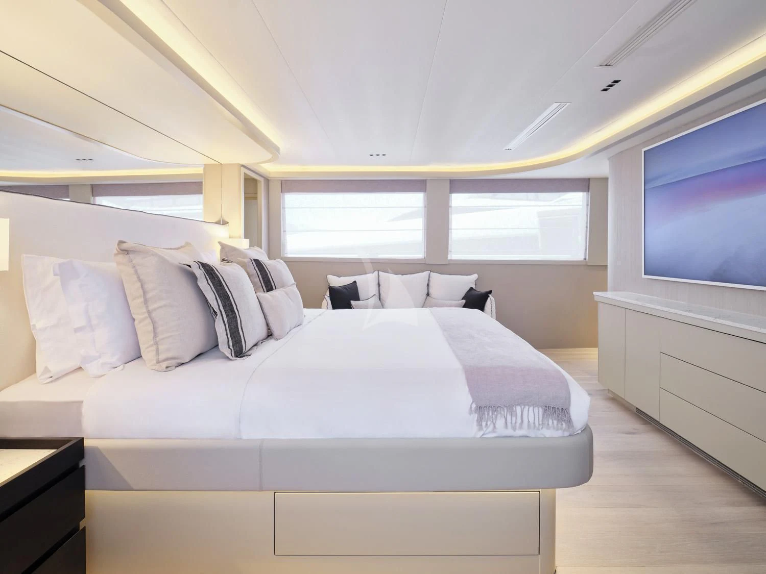 a bedroom with a large bed aboard ENDLESS SUMMER Yacht for Sale