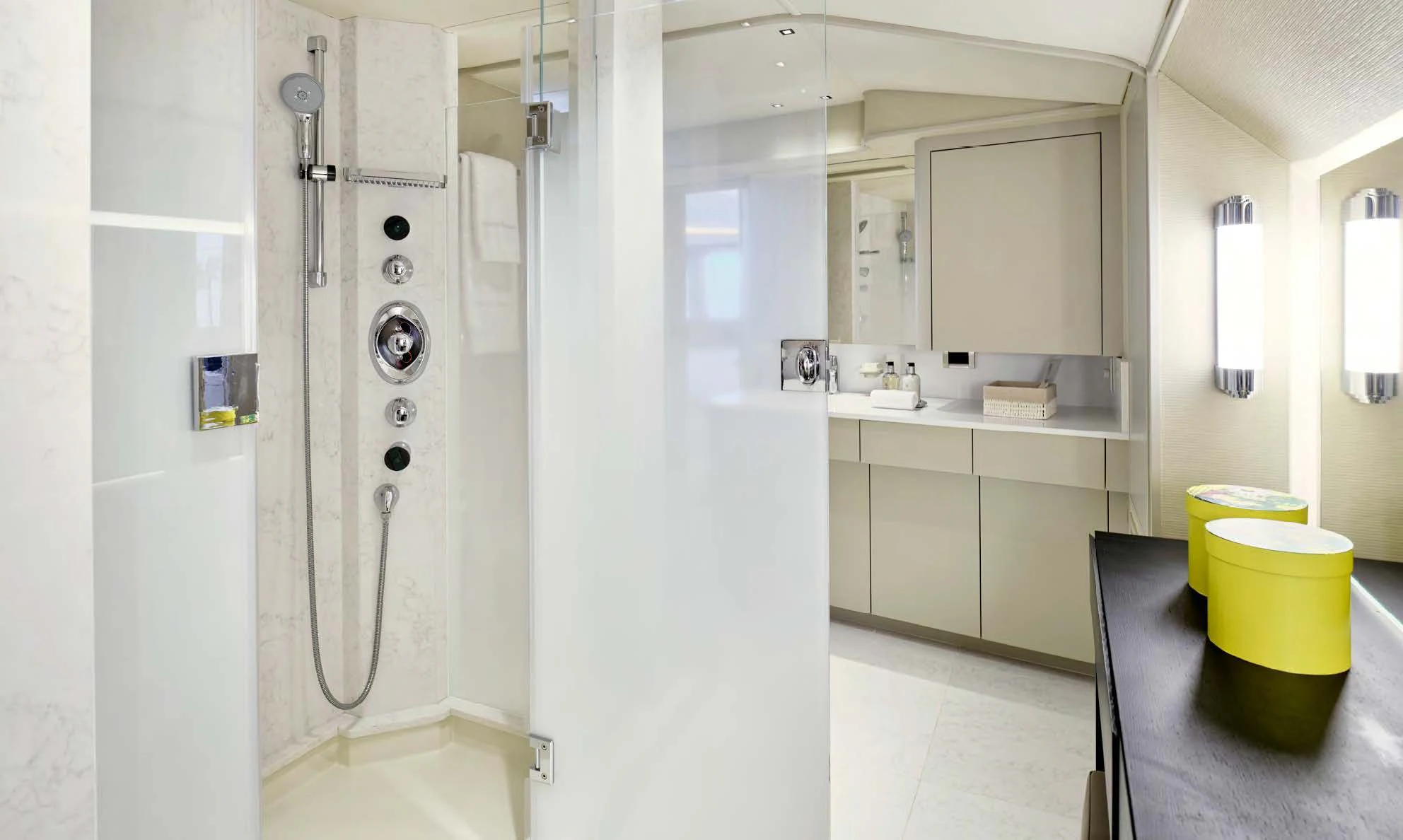 a bathroom with a shower and a sink aboard ENDLESS SUMMER Yacht for Sale