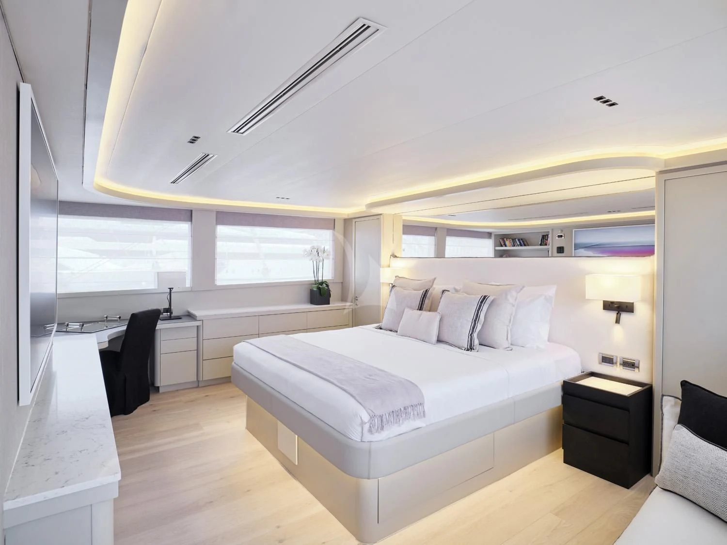a bedroom with a large bed aboard ENDLESS SUMMER Yacht for Sale