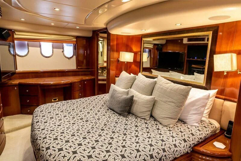 a large bed with pillows aboard AZURE Yacht for Sale
