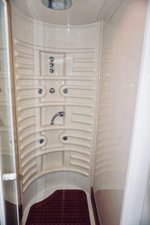 a shower with a red rug aboard AZURE Yacht for Sale