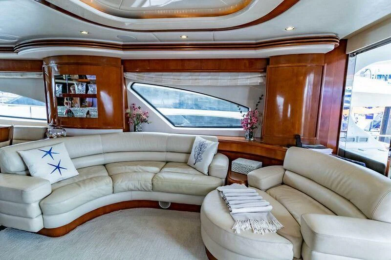 a living room with a large window aboard AZURE Yacht for Sale