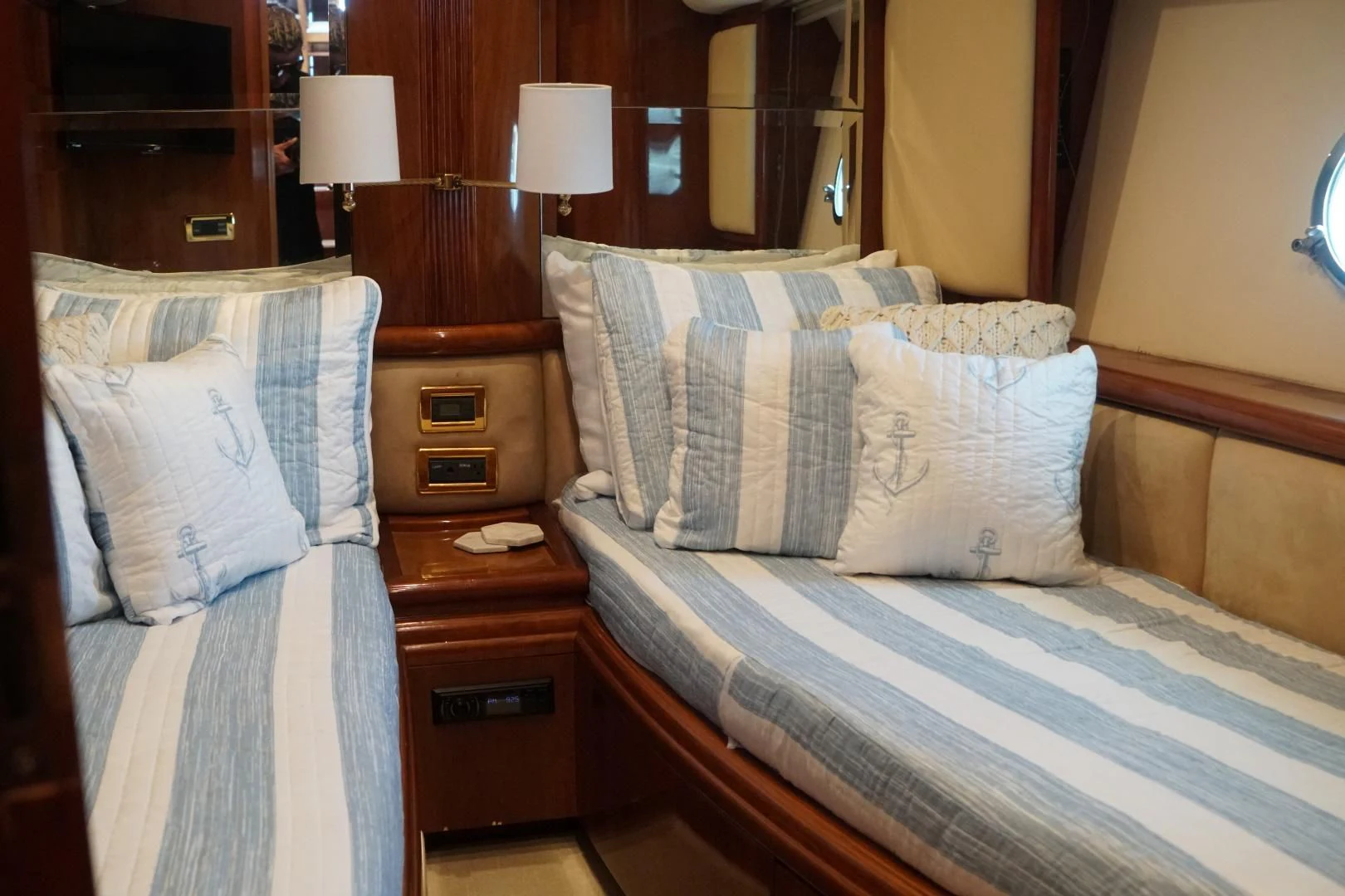 a couple of beds in a hotel room aboard AZURE Yacht for Sale