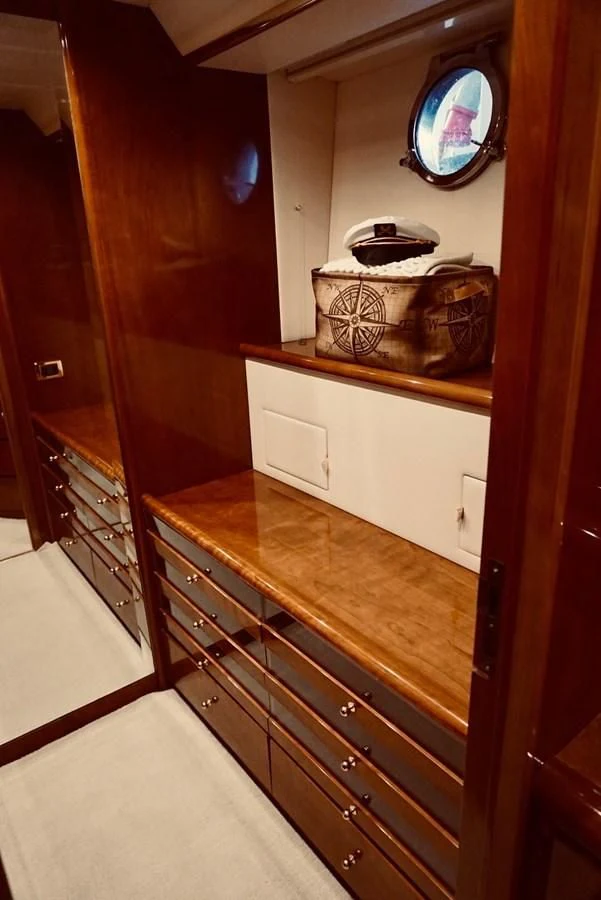 a kitchen with a sink and a mirror aboard AZURE Yacht for Sale