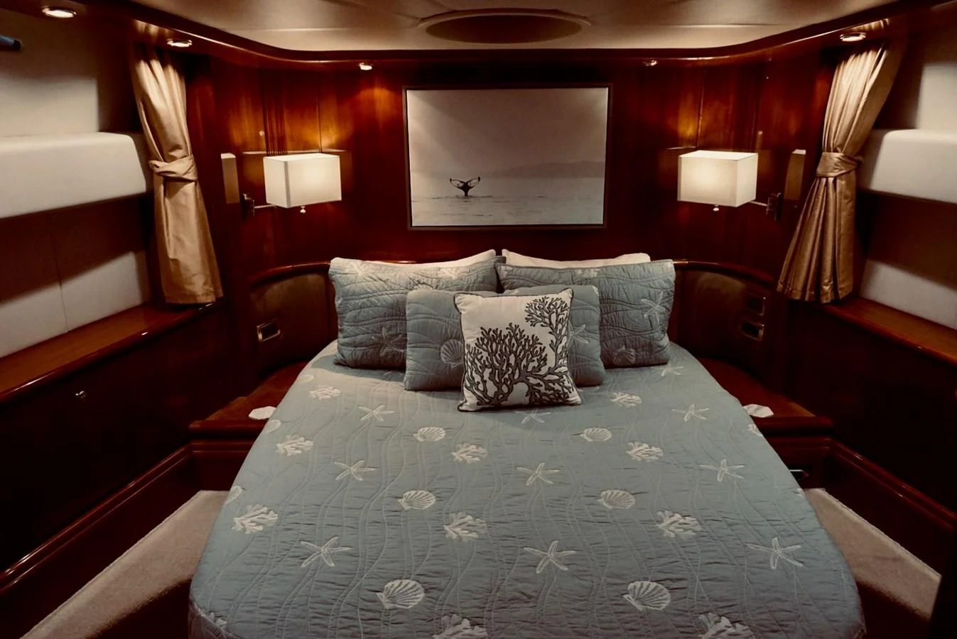 a bed with pillows aboard AZURE Yacht for Sale