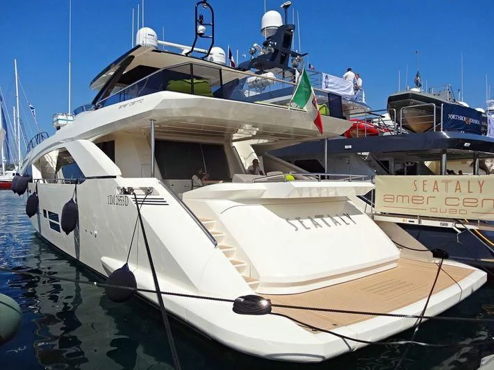a boat docked at a pier aboard SEATALY Yacht for Sale