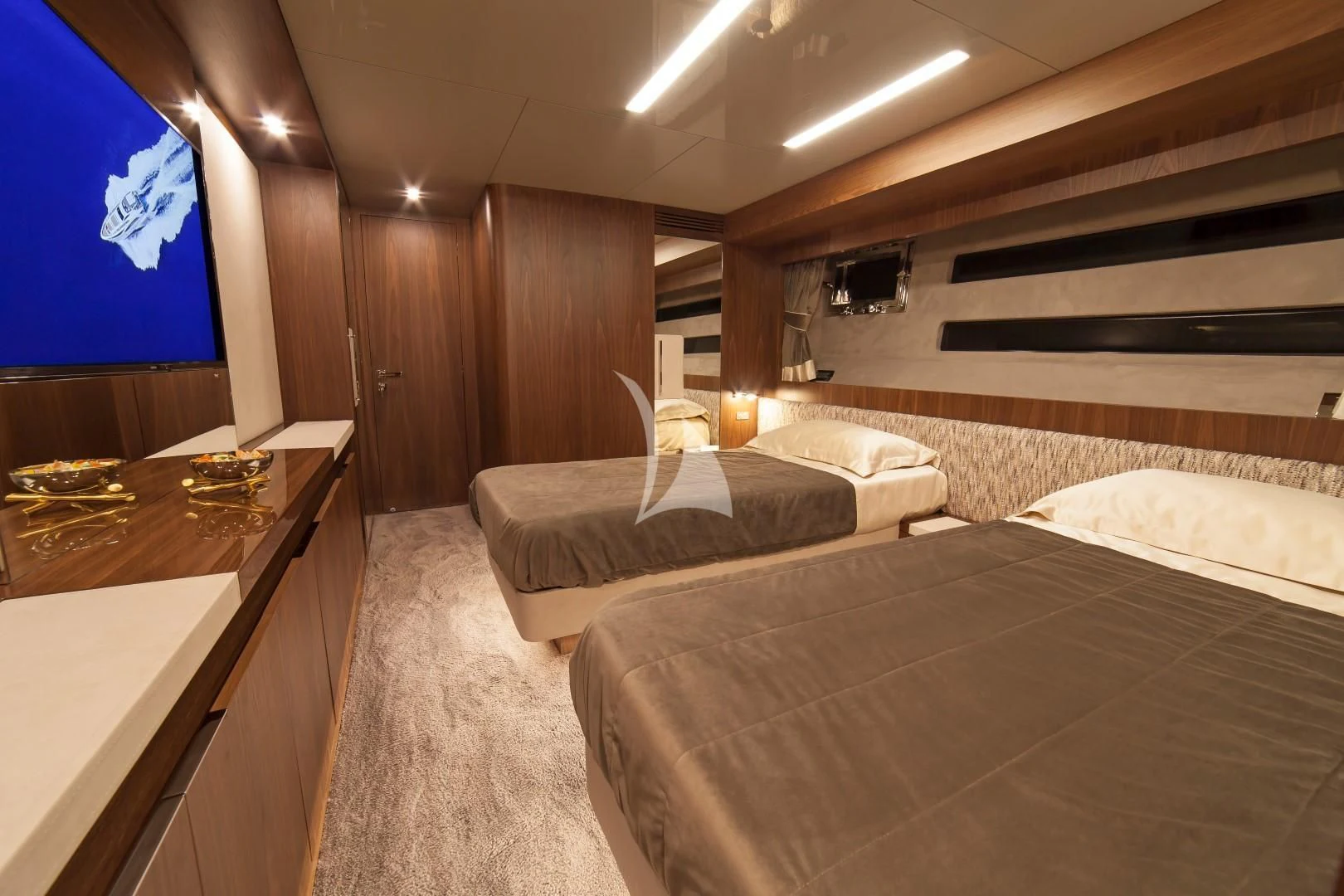 a room with a few beds aboard SEATALY Yacht for Sale