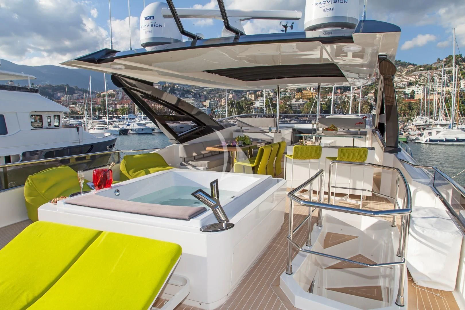 a boat docked at a pier aboard SEATALY Yacht for Sale