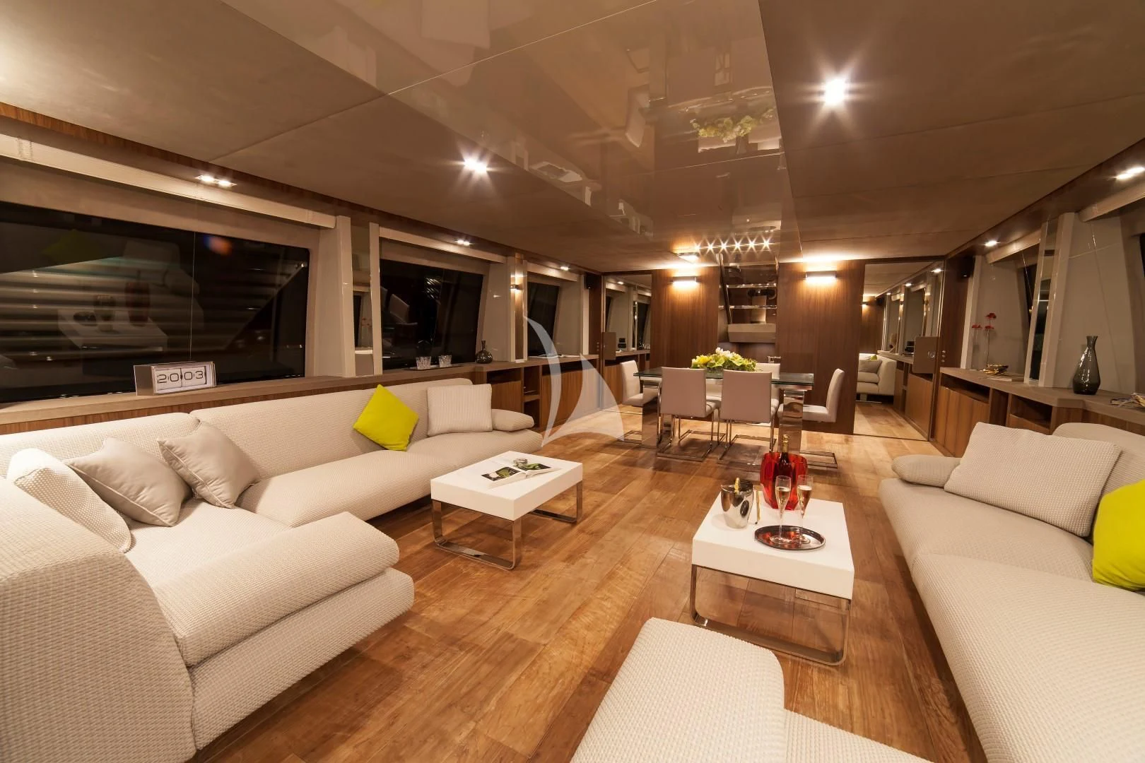 a living room with a couch and a table aboard SEATALY Yacht for Sale