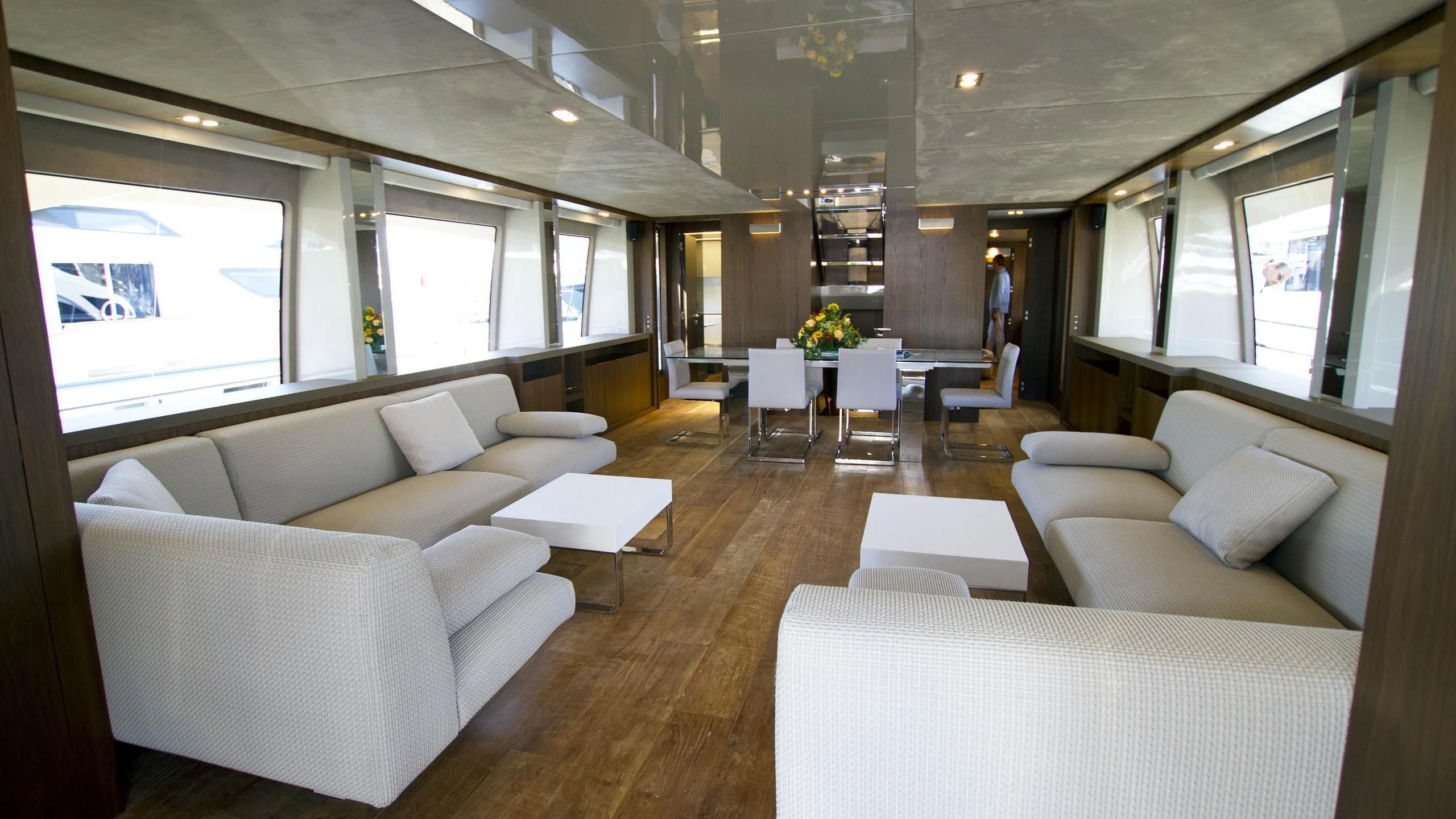 a room with couches and tables aboard SEATALY Yacht for Sale