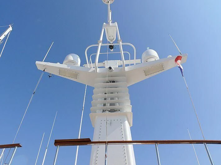 a white tower with a red and blue roof aboard C SIDE Yacht for Sale