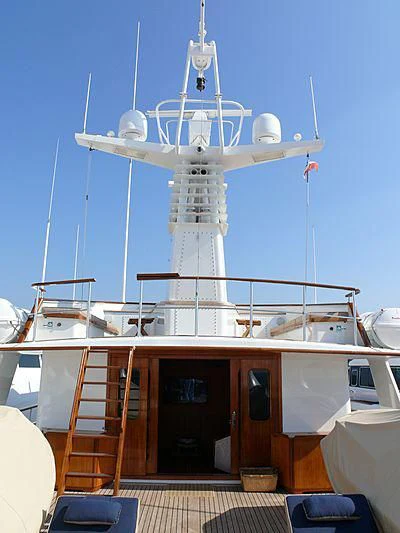 a white tower with a blue roof aboard C SIDE Yacht for Sale