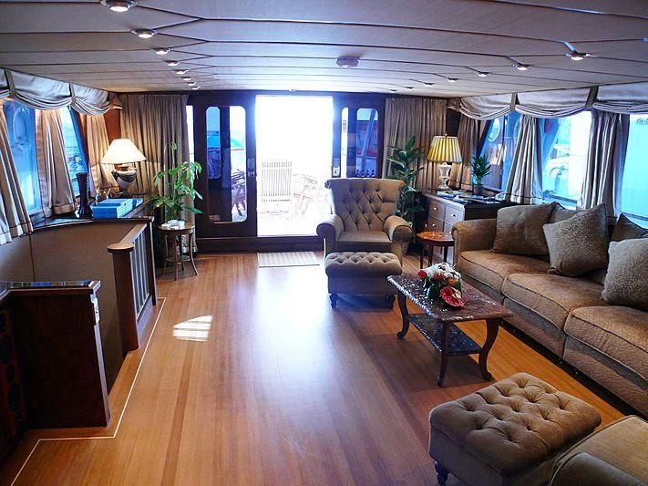 a living room with a large window aboard C SIDE Yacht for Sale