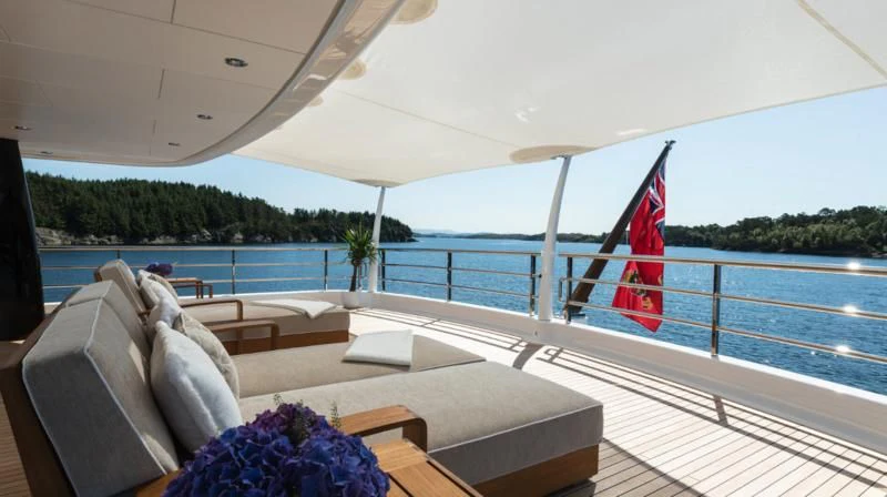 a flag on a boat aboard AMIGOS Yacht for Charter