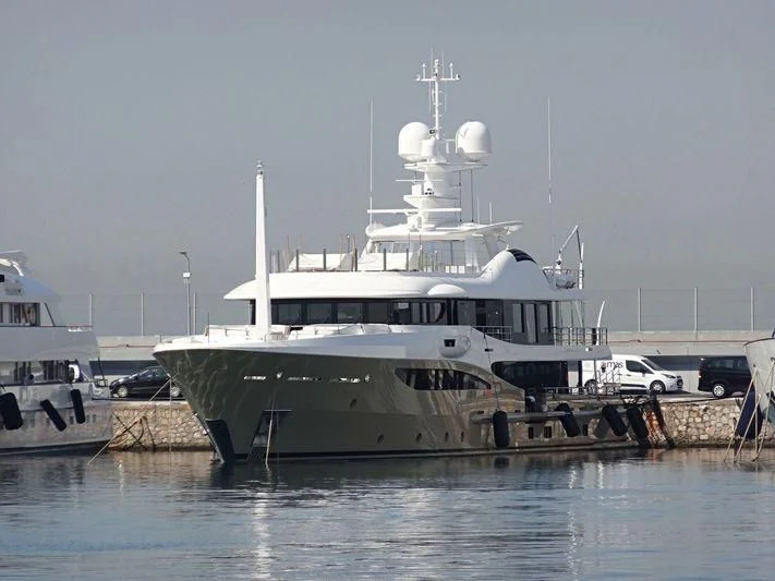a large white boat aboard AMIGOS Yacht for Charter