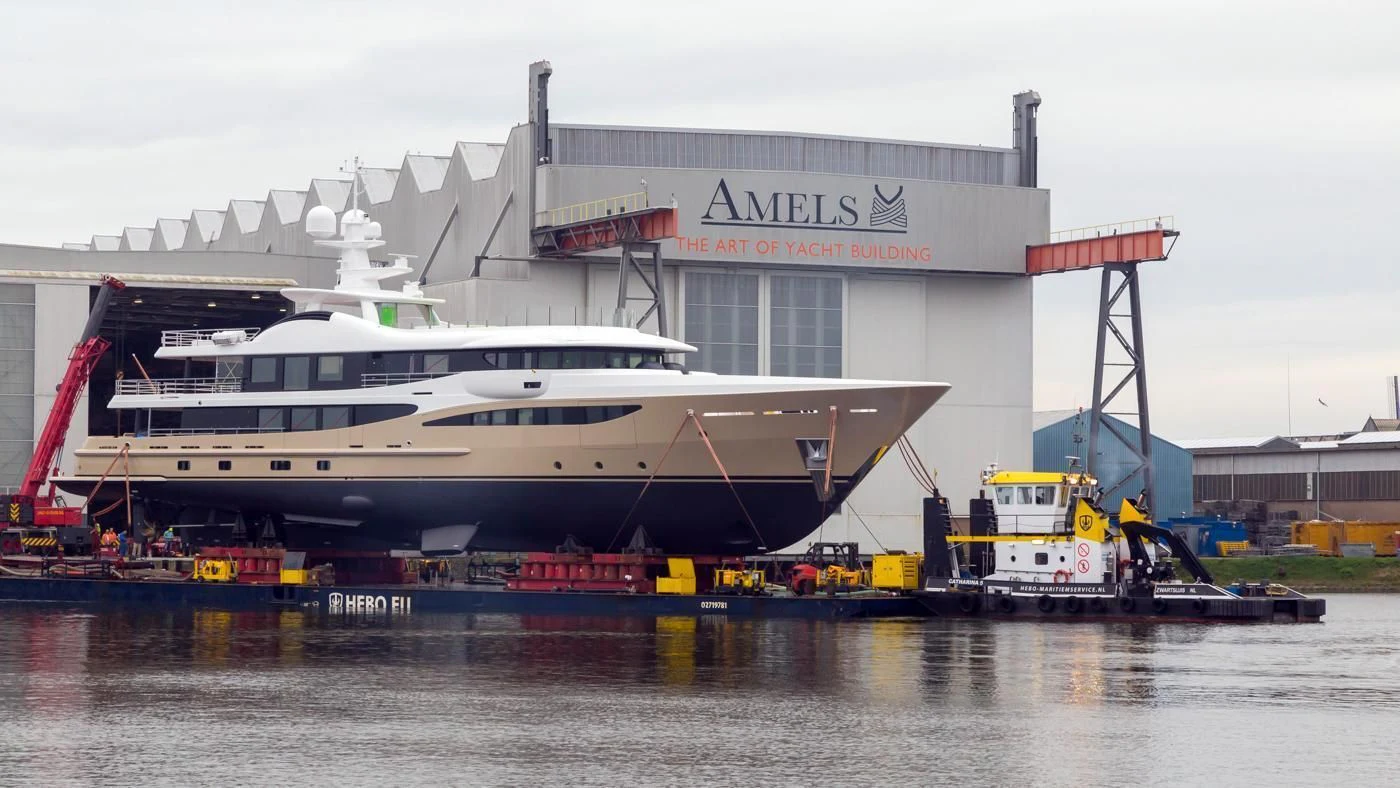 a boat docked at a port aboard AMIGOS Yacht for Charter