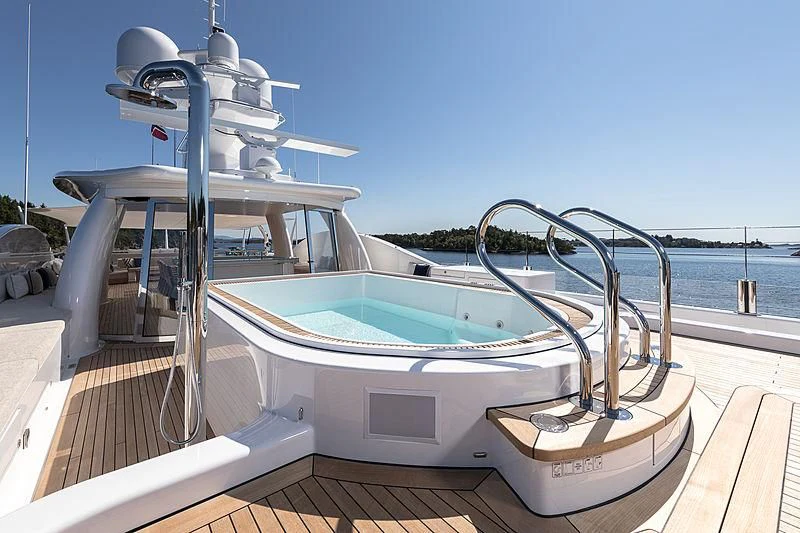 a boat on a deck aboard AMIGOS Yacht for Charter
