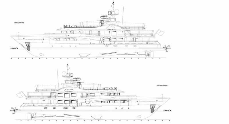 diagram, engineering drawing aboard AMIGOS Yacht for Charter