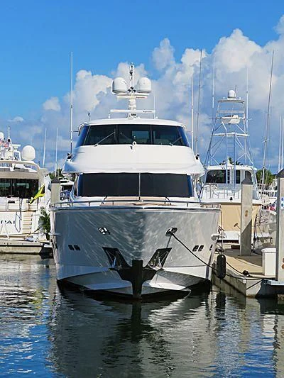 a large white boat sits in the water aboard CORAGGIO Yacht for Sale