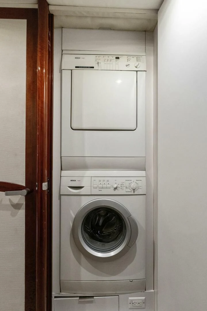 a white washing machine aboard CORAGGIO Yacht for Sale