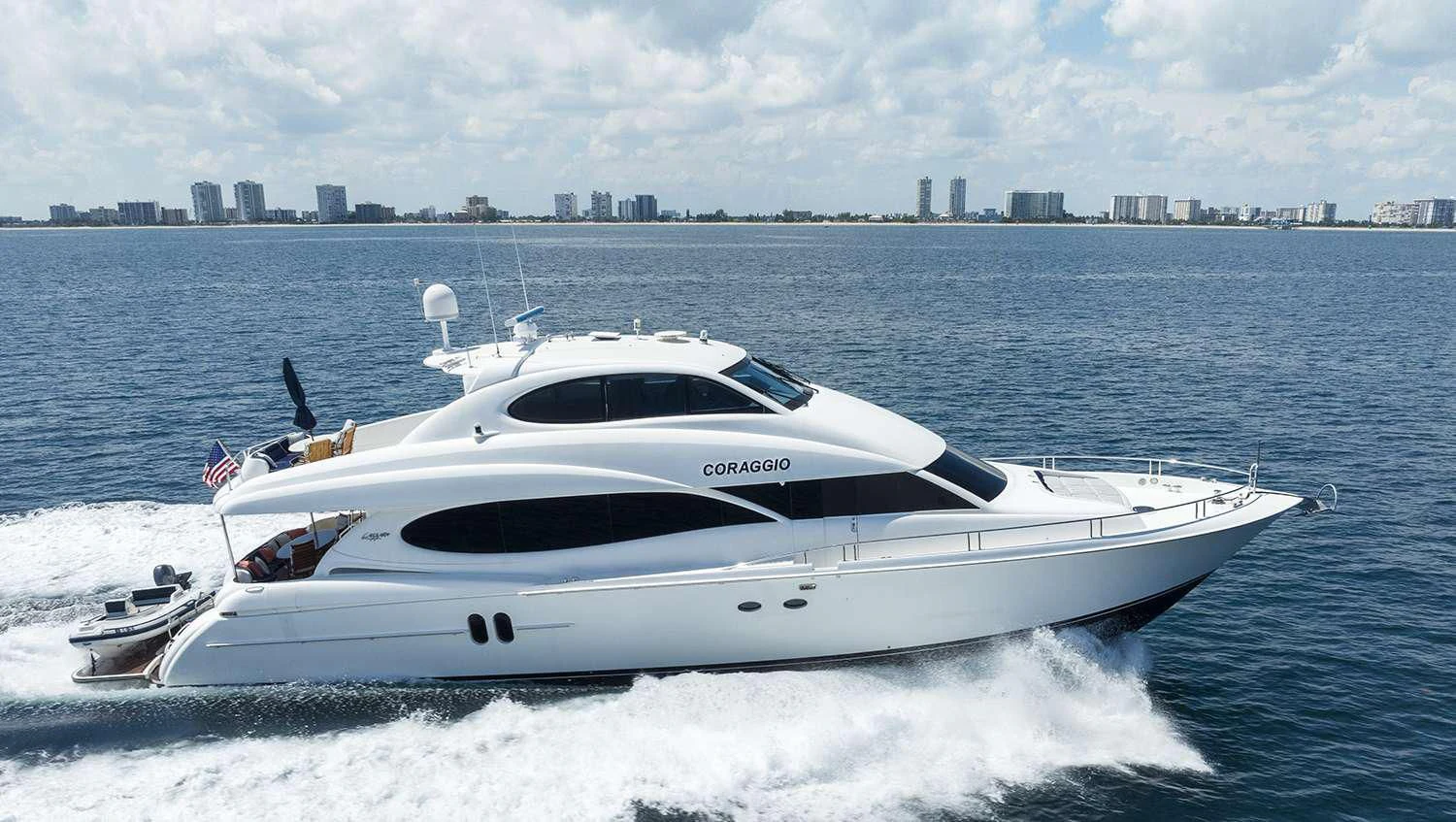 a white yacht on the water aboard CORAGGIO Yacht for Sale