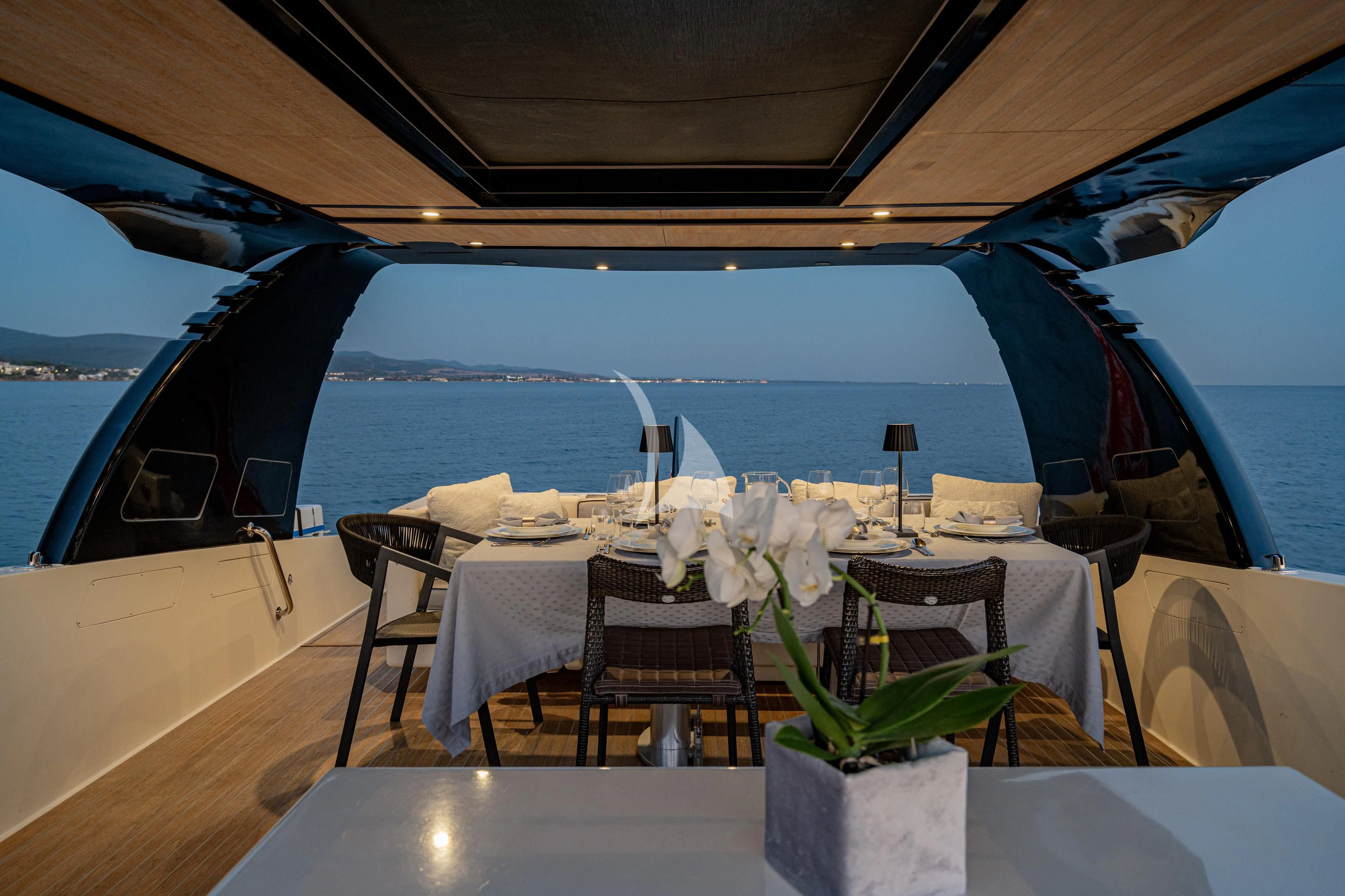 a table set for a wedding aboard WHITEHAVEN Yacht for Sale