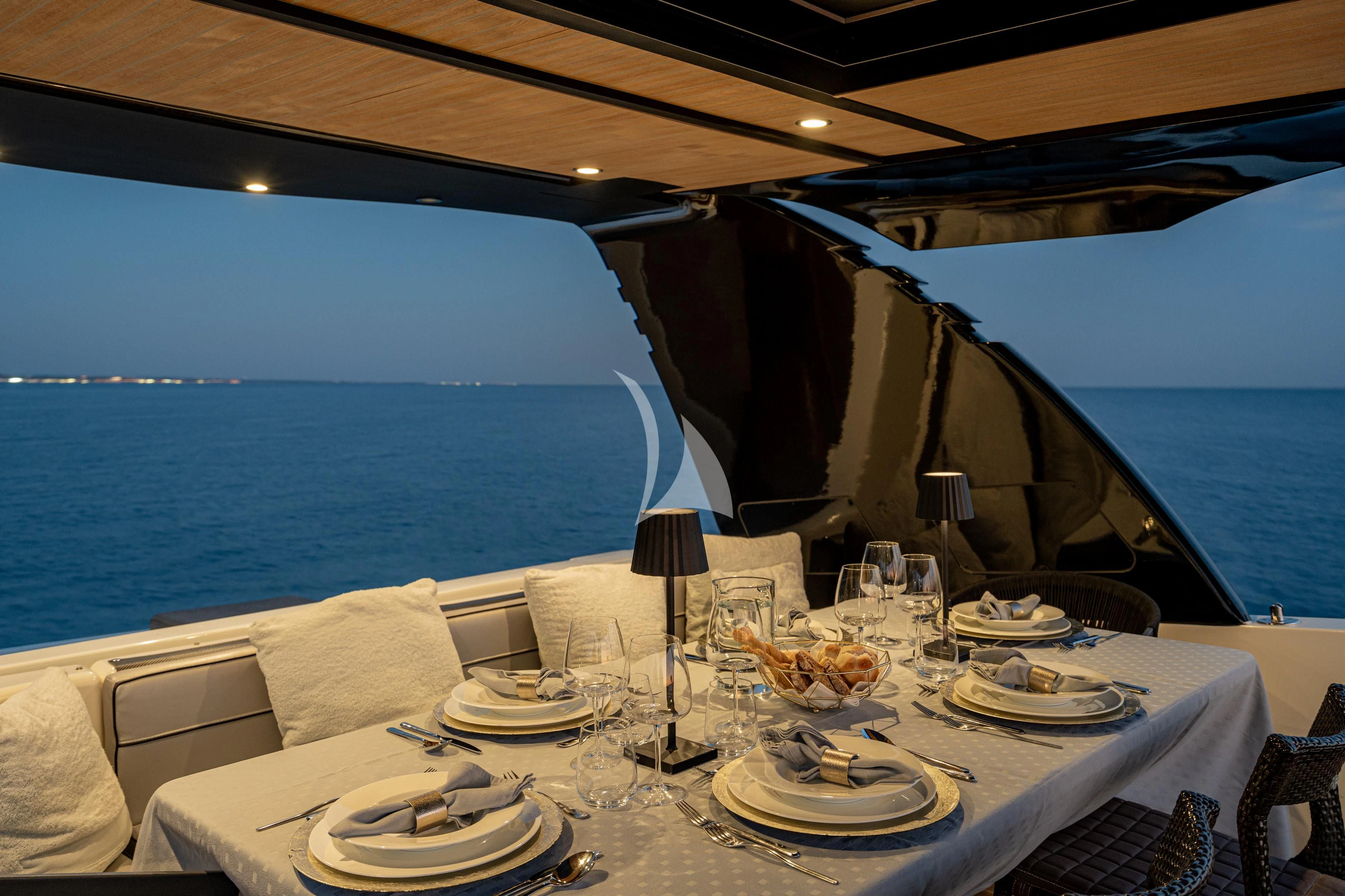 a table set for a dinner on a boat aboard WHITEHAVEN Yacht for Sale