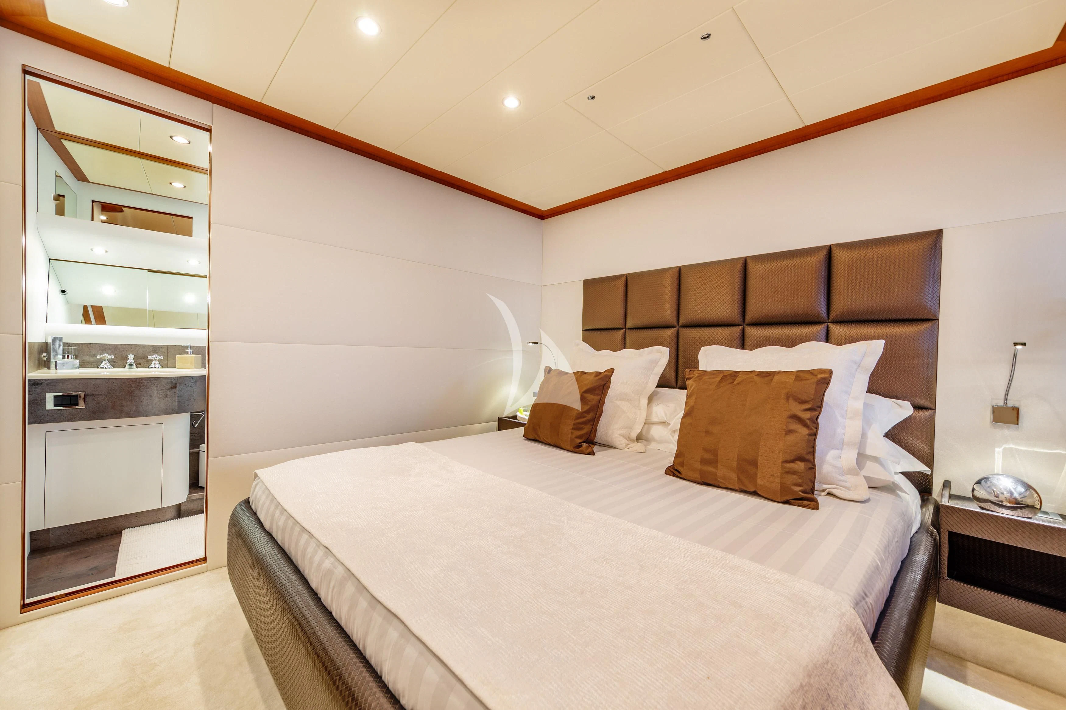 a bed in a room aboard WHITEHAVEN Yacht for Sale