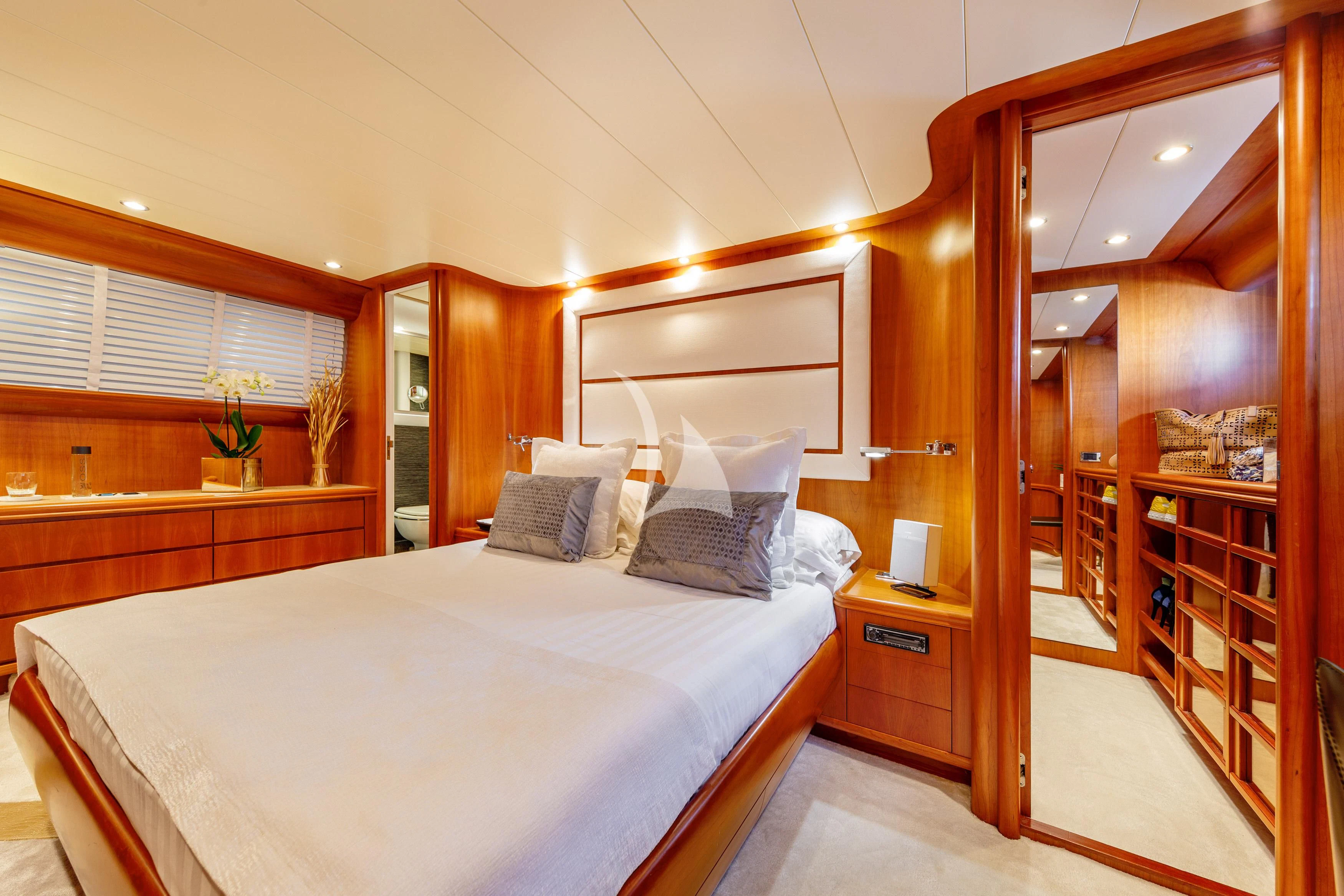 a bed in a room aboard WHITEHAVEN Yacht for Sale