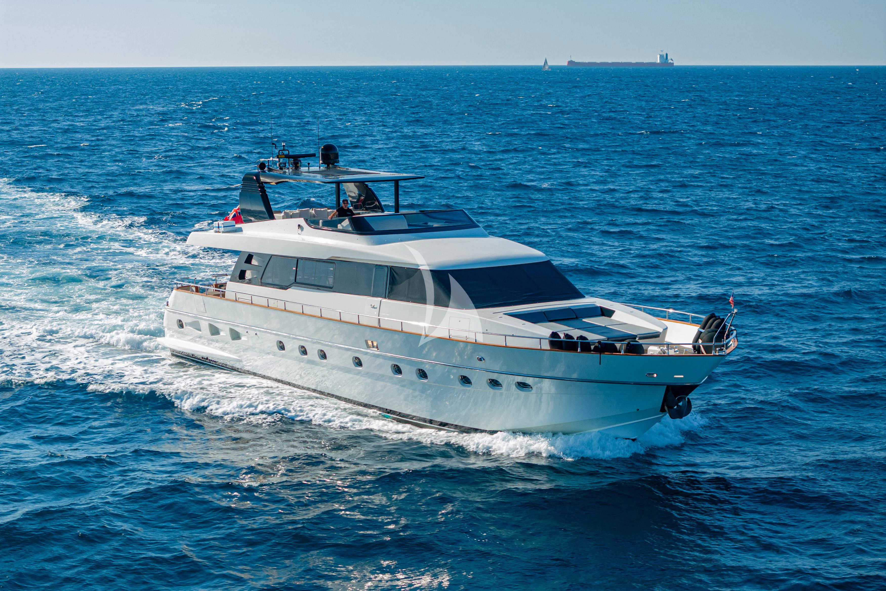 a white yacht on the water aboard WHITEHAVEN Yacht for Sale