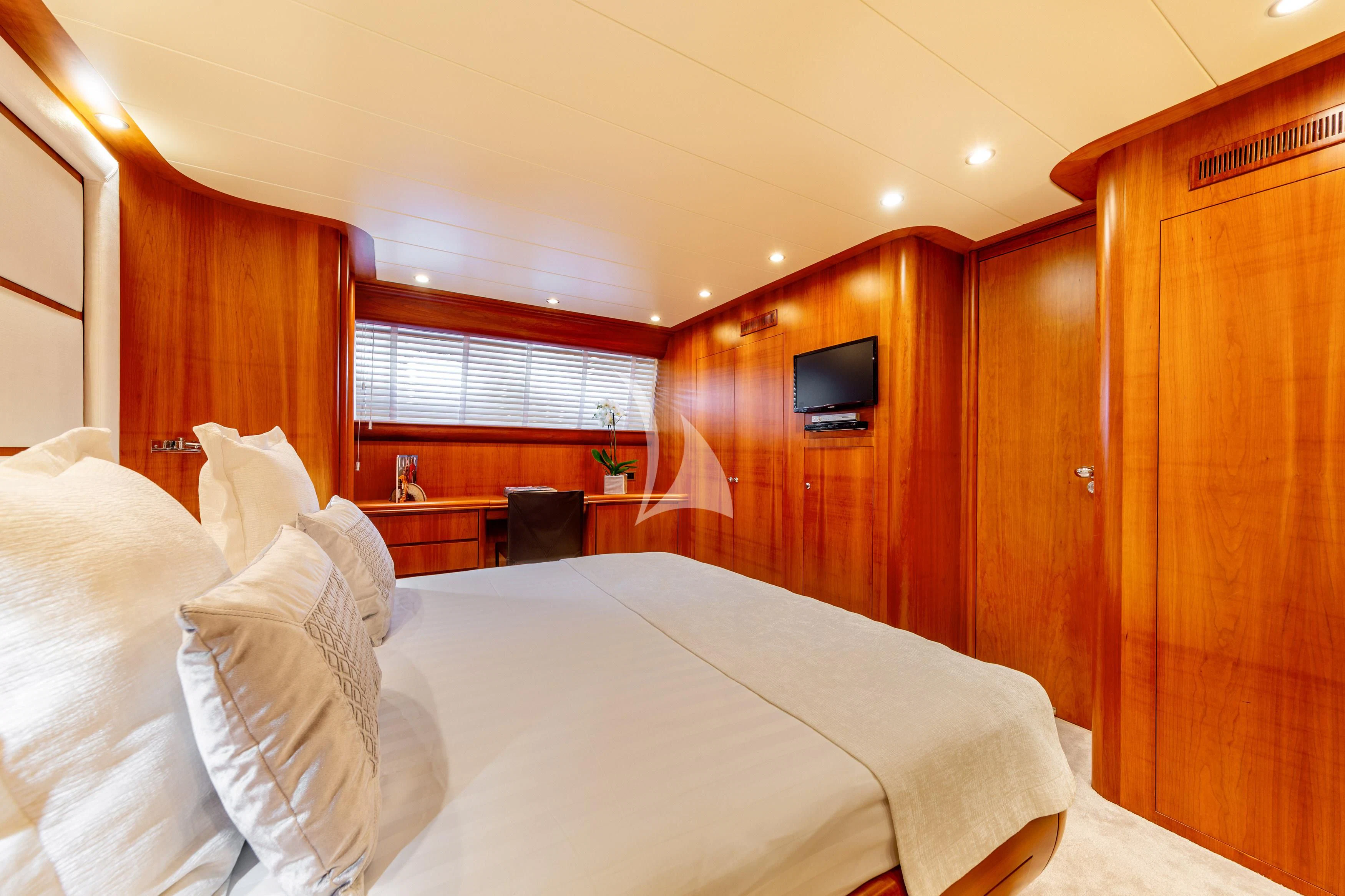 a bed in a room aboard WHITEHAVEN Yacht for Sale