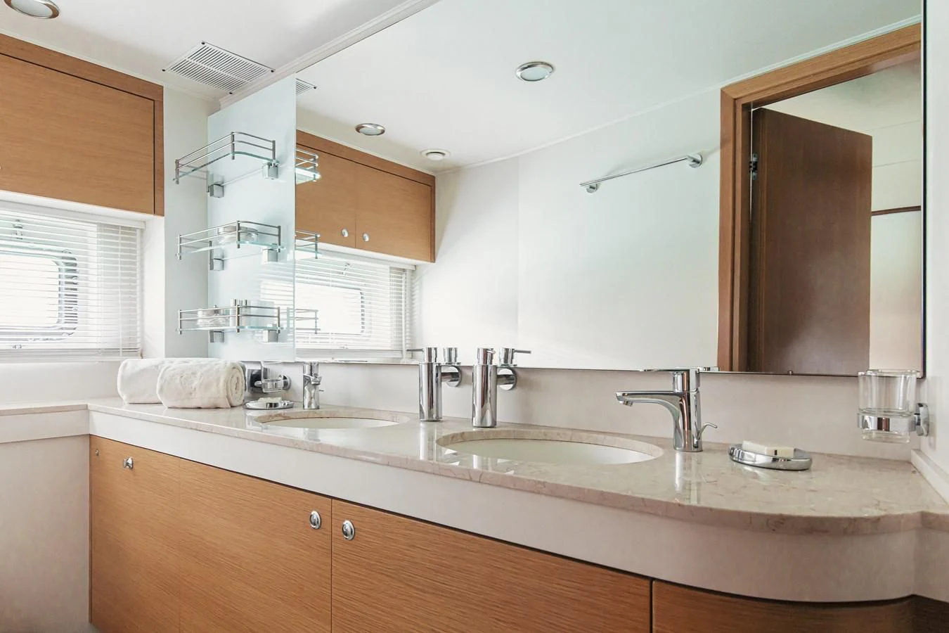 a bathroom with a large countertop aboard XO OF THE SEAS Yacht for Sale