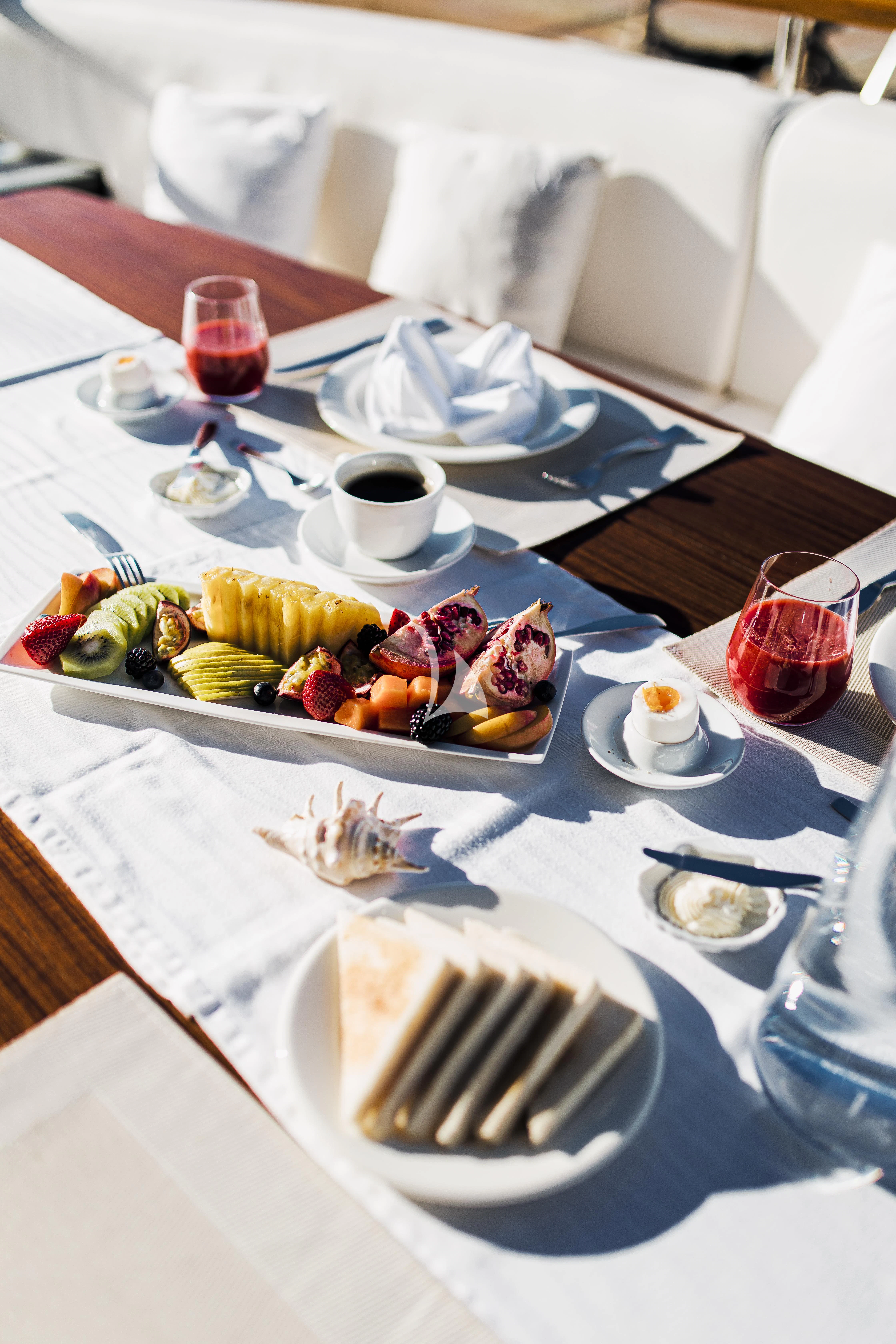 a tray of food aboard XO OF THE SEAS Yacht for Sale