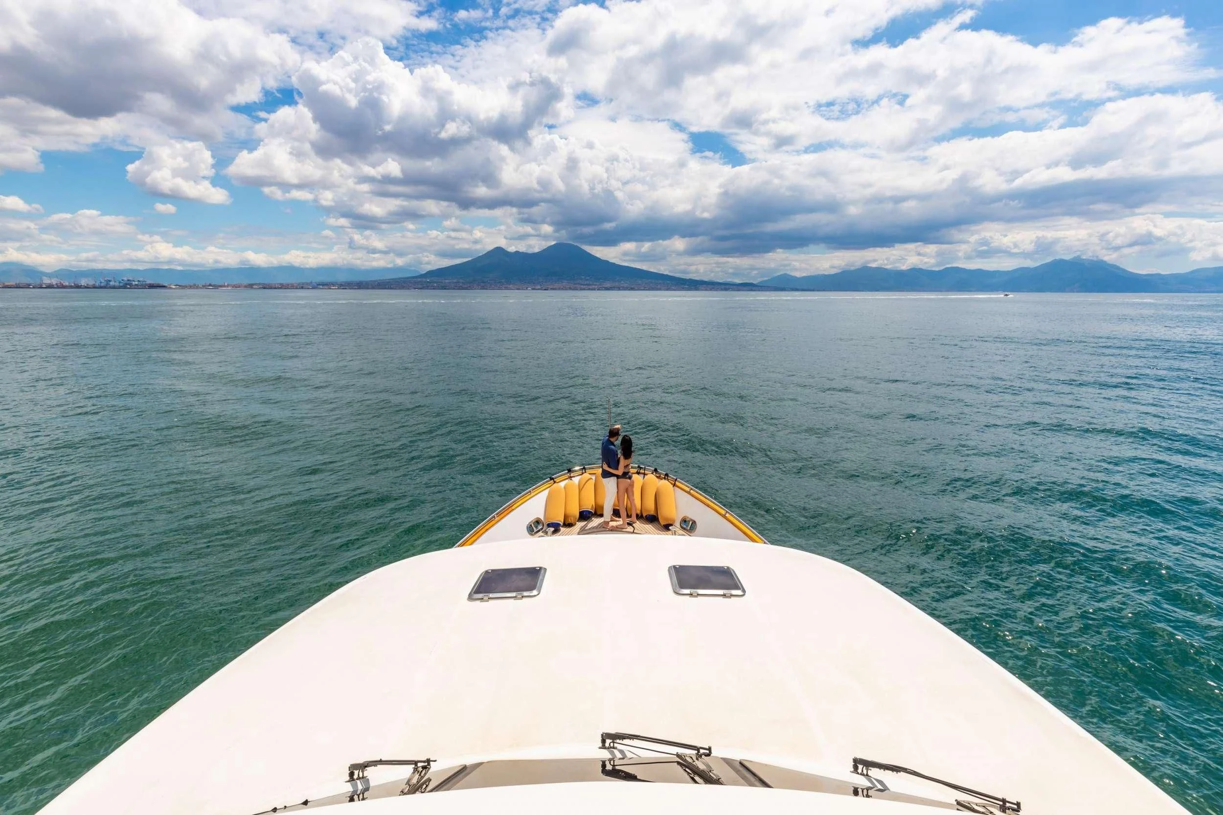 a couple people on a boat aboard SHANGRA Yacht for Sale