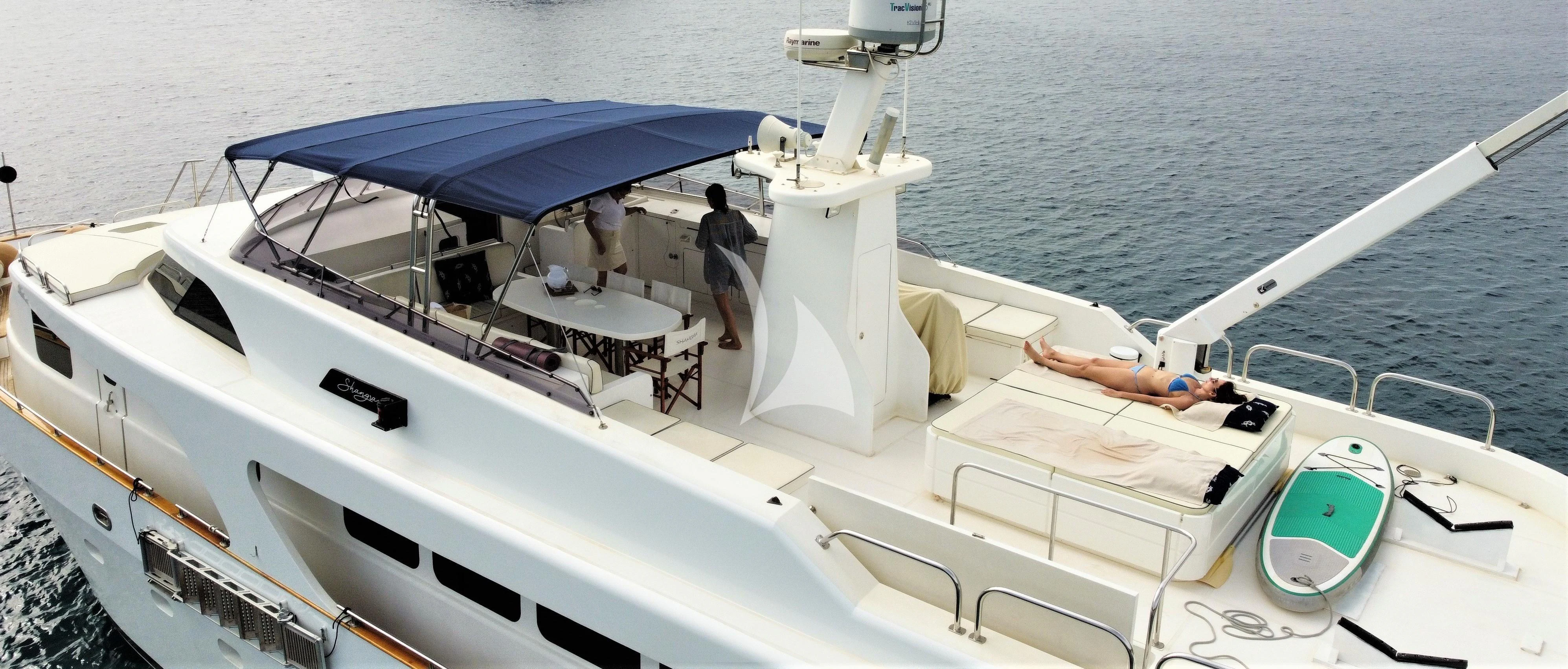 a boat with a person on it aboard SHANGRA Yacht for Sale