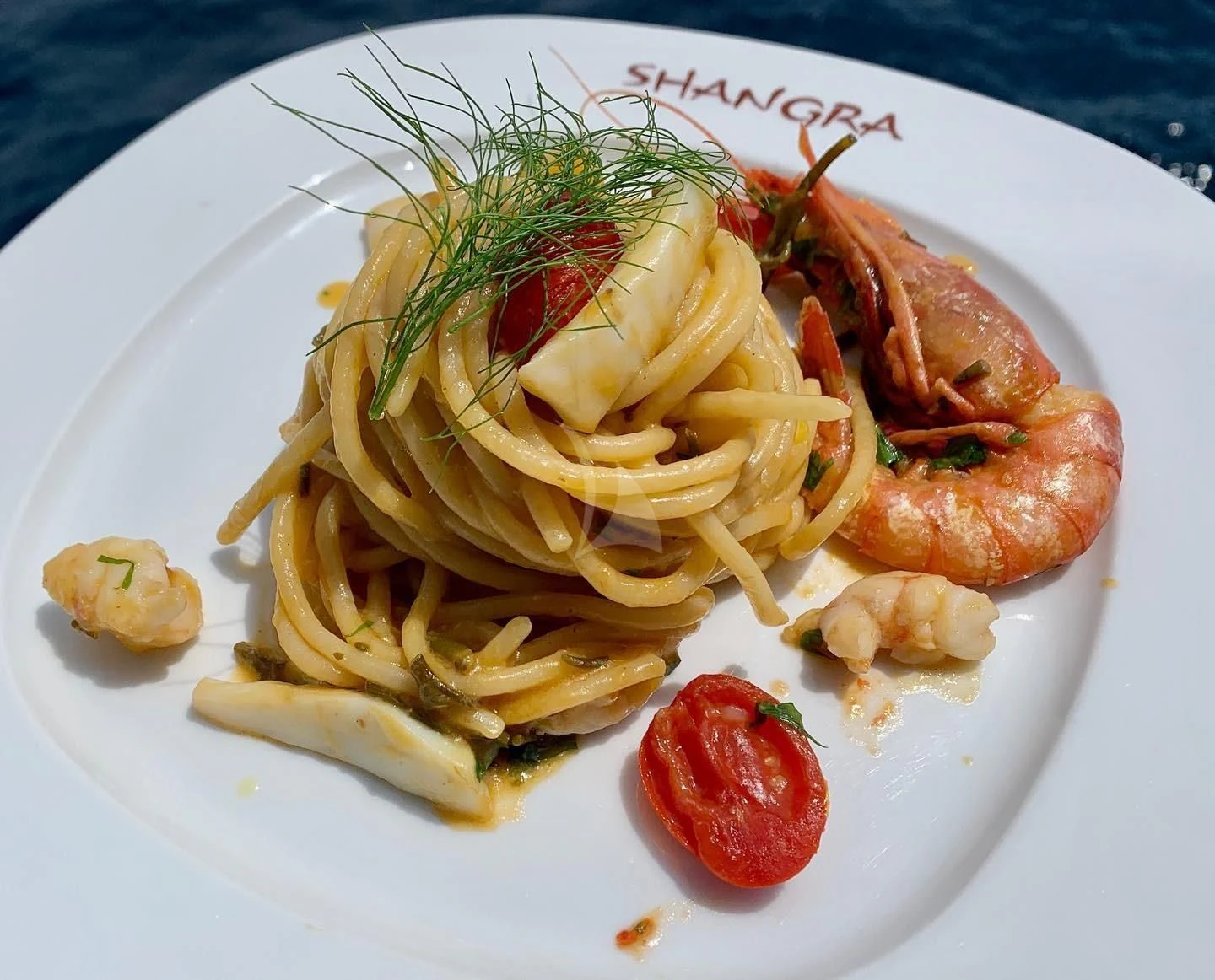 a plate of food aboard SHANGRA Yacht for Sale