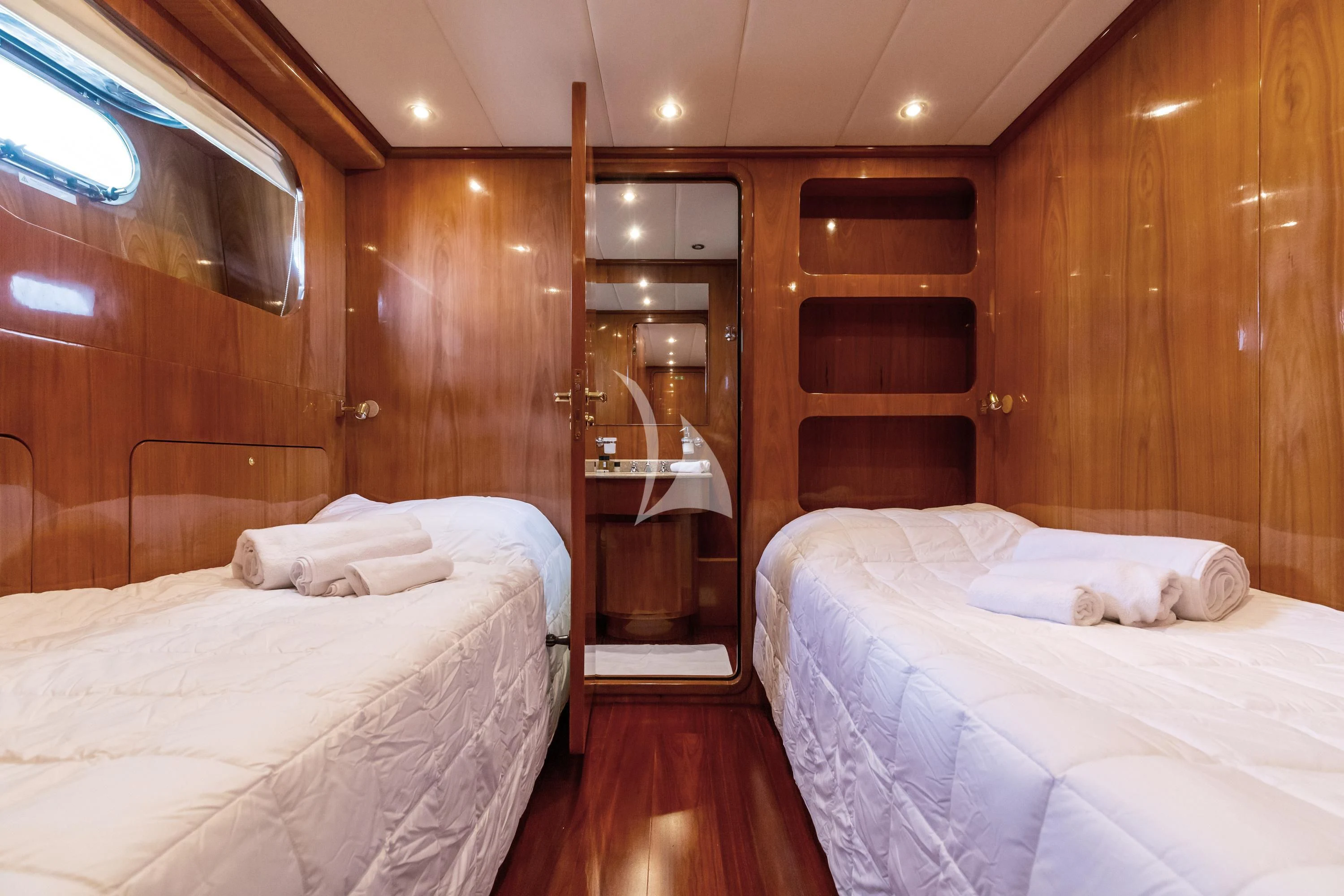 a room with bunk beds aboard SHANGRA Yacht for Sale