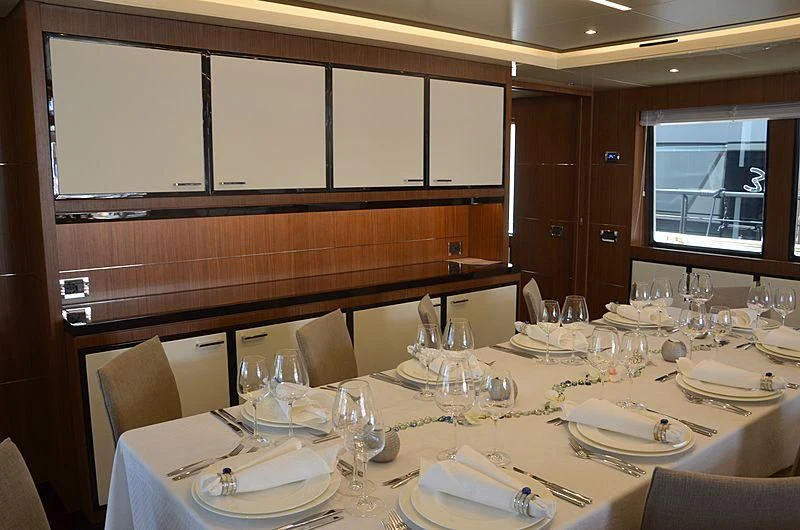 a table set for a dinner aboard FIORENTE Yacht for Sale