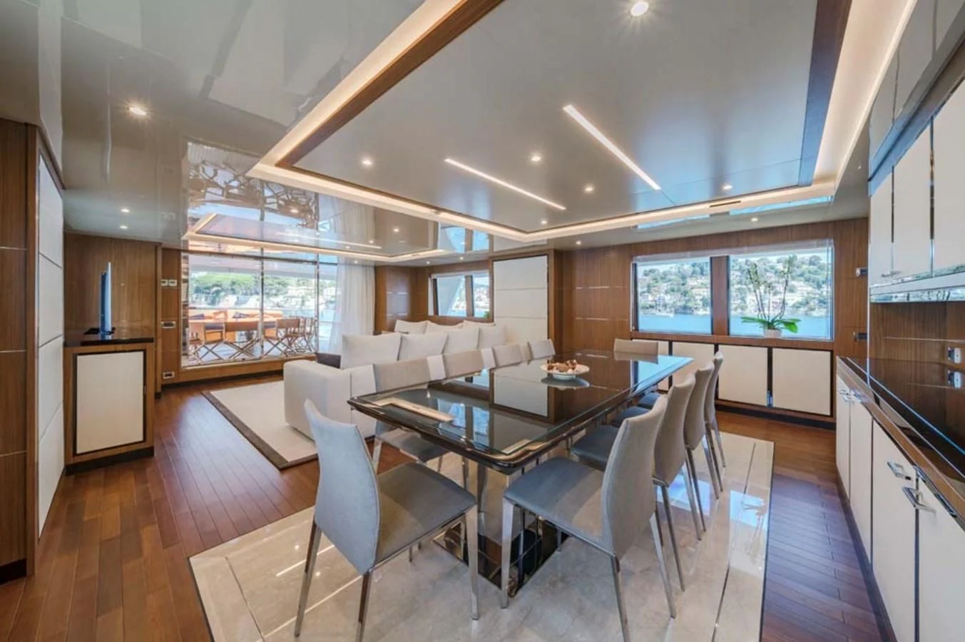 a large living room with a large open floor plan aboard FIORENTE Yacht for Sale