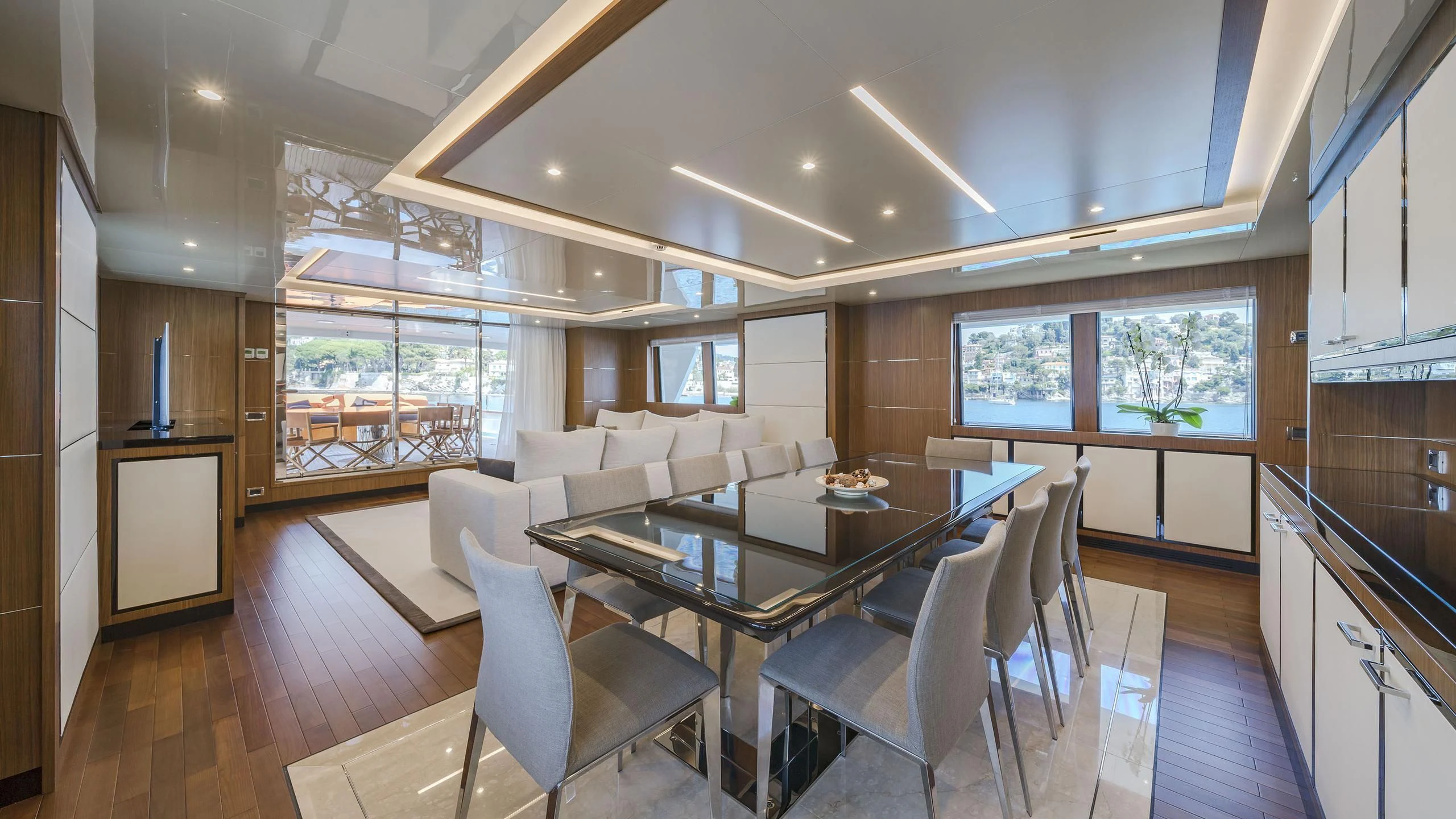 a large kitchen and dining room aboard FIORENTE Yacht for Sale