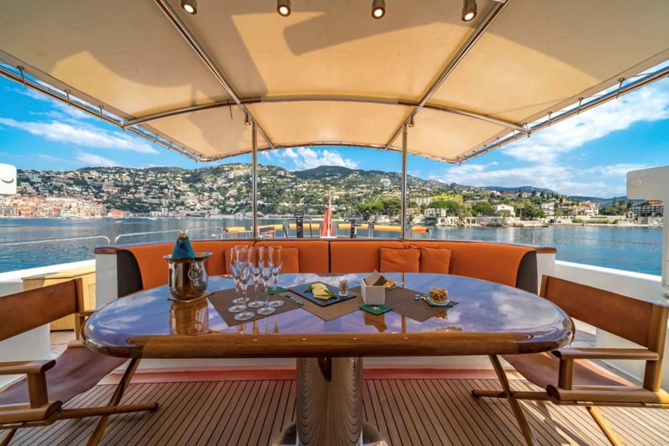a table with food on it aboard FIORENTE Yacht for Sale