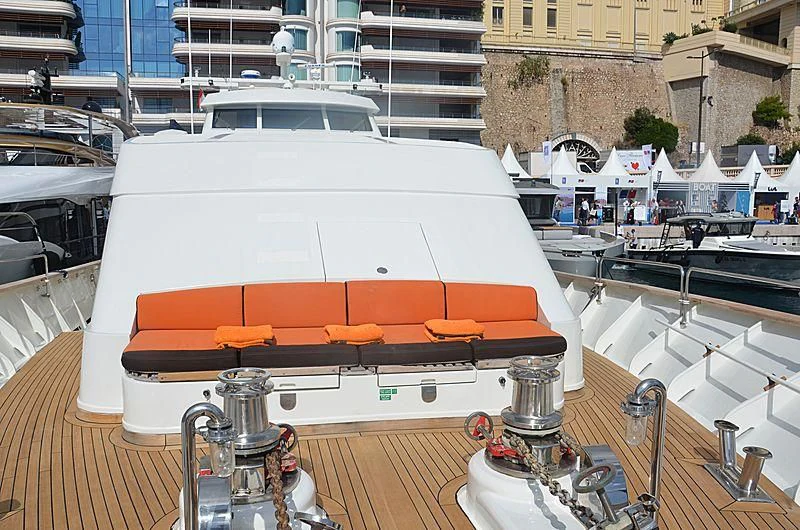 a large white boat on a table aboard FIORENTE Yacht for Sale