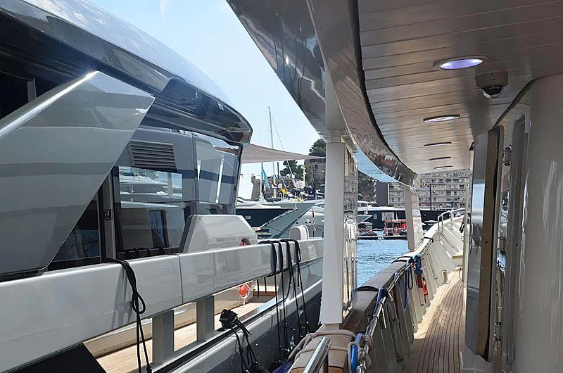 a boat with a deck and railing aboard FIORENTE Yacht for Sale