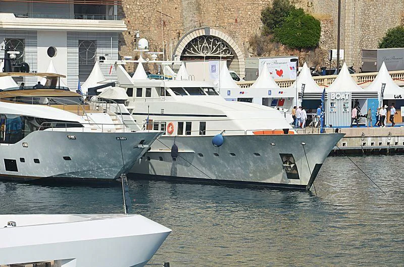 a group of boats are parked in a harbor aboard FIORENTE Yacht for Sale