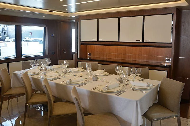a table set for a dinner aboard FIORENTE Yacht for Sale