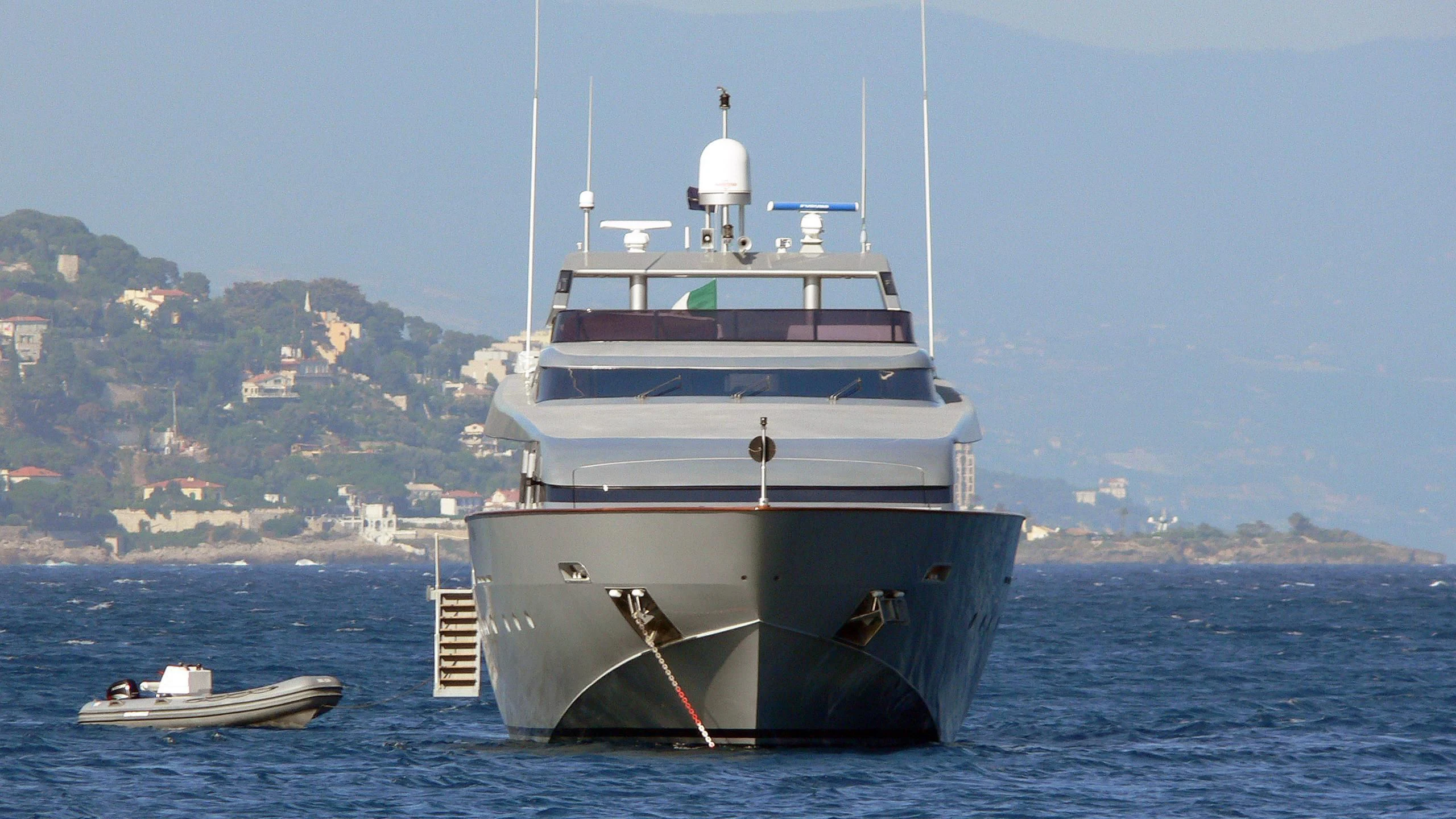a large white ship in the water aboard THUNDERBALL I Yacht for Sale