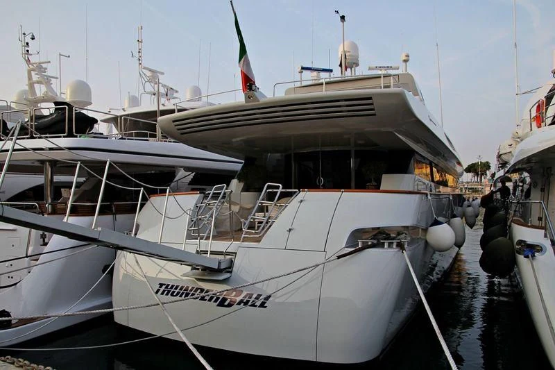 a large white boat aboard THUNDERBALL I Yacht for Sale