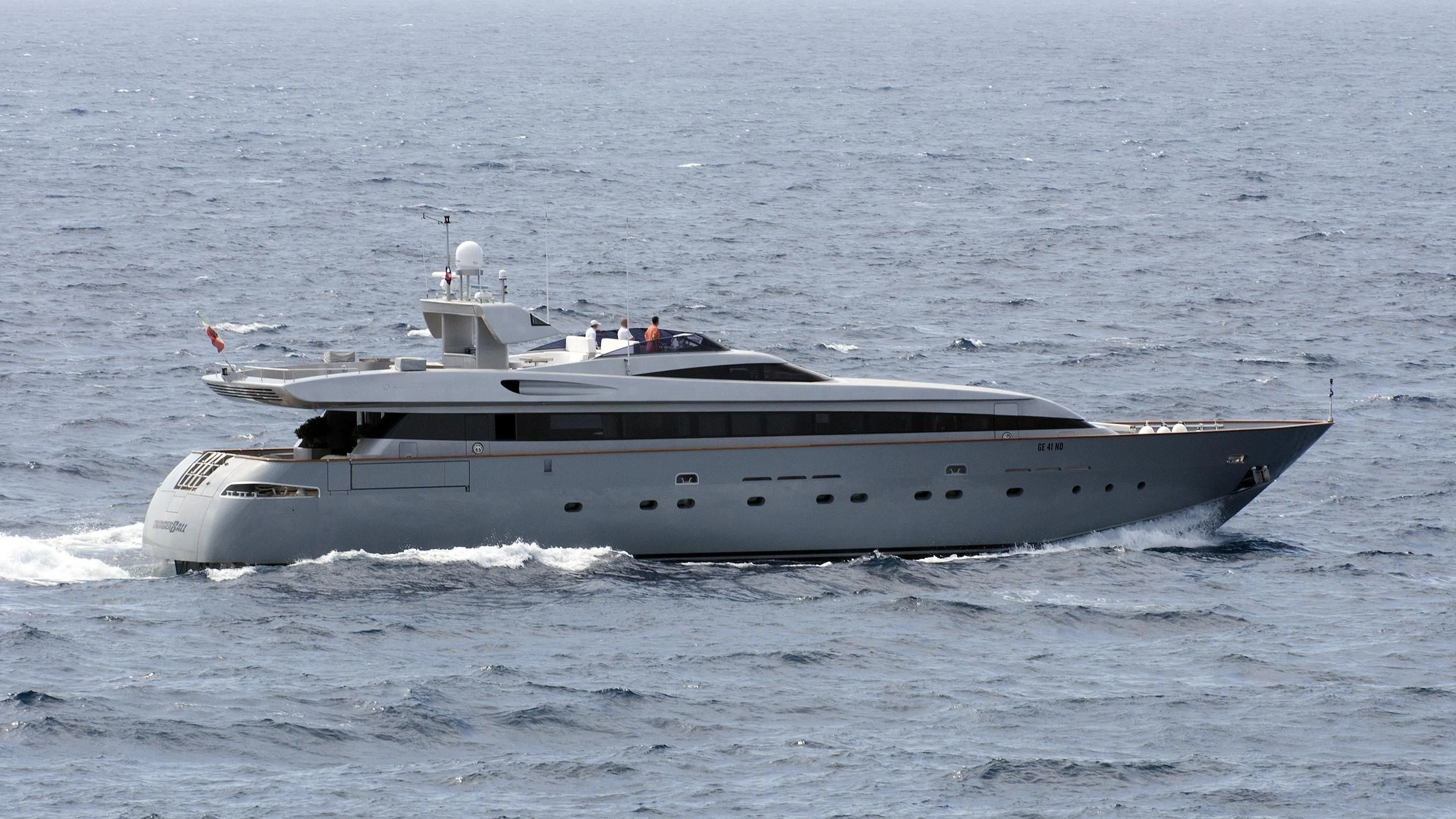 a large white yacht aboard THUNDERBALL I Yacht for Sale