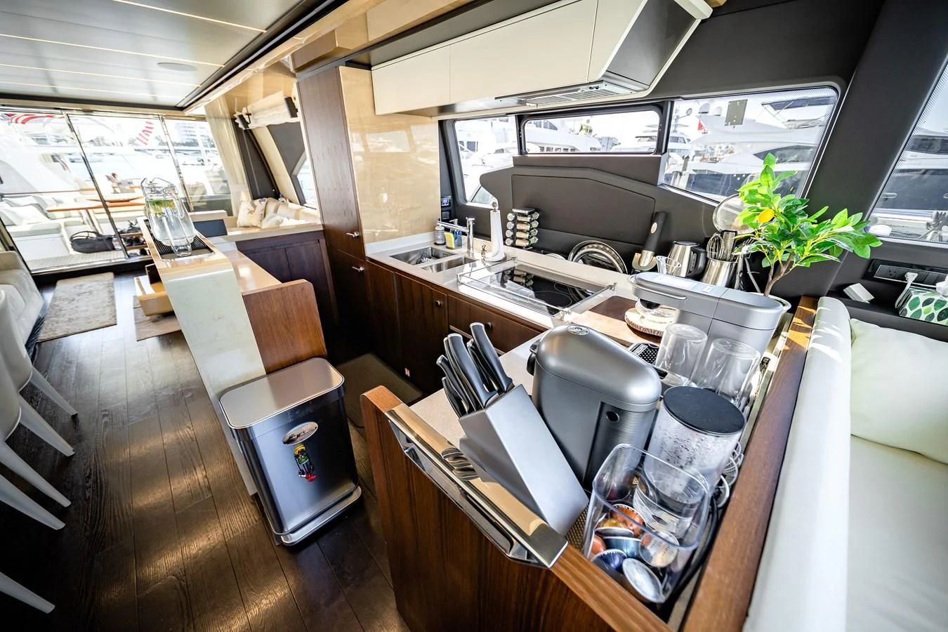 a kitchen with a plant on the counter aboard BAR BAT VIA Yacht for Sale