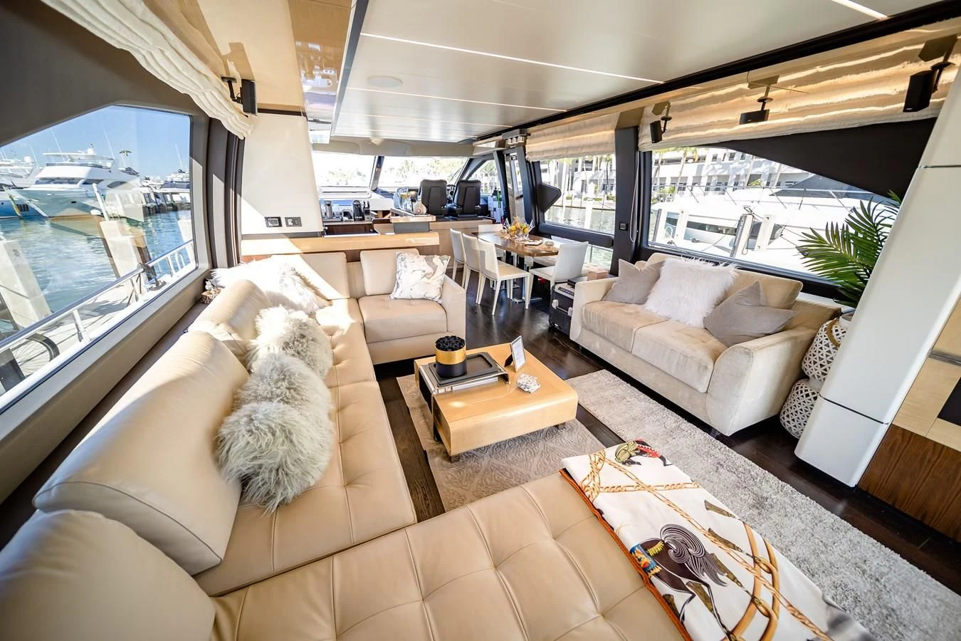 a living room with a large window aboard BAR BAT VIA Yacht for Sale